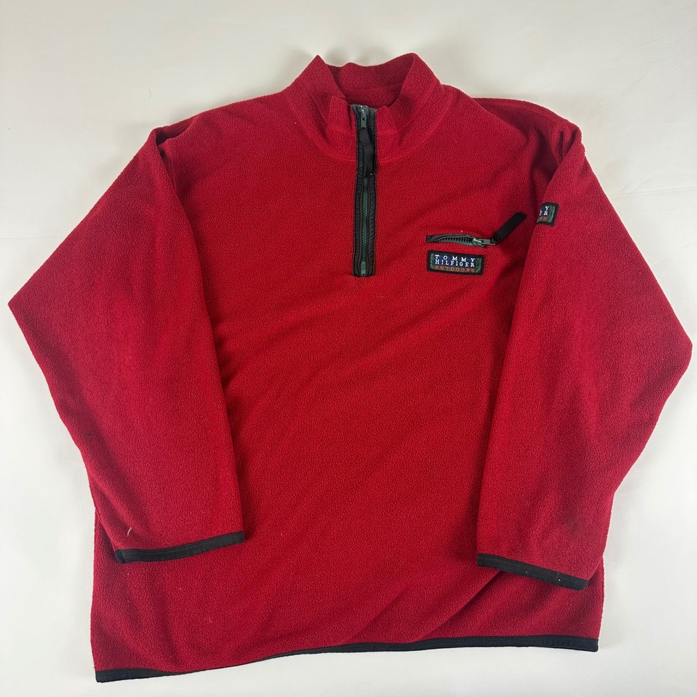Tommy Hilfiger Outdoors Fleece Pullover Mens L/G Red Quarter Zip Jacket